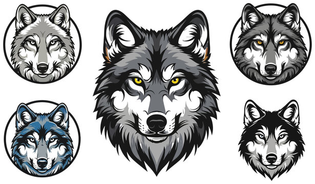 Wolf head logos and icons set