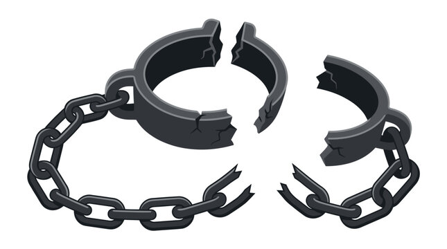 26 julyLiberia independents day Broken handcuffs, shattered chains, freedom symbol, black metal isolated on White Background EPS