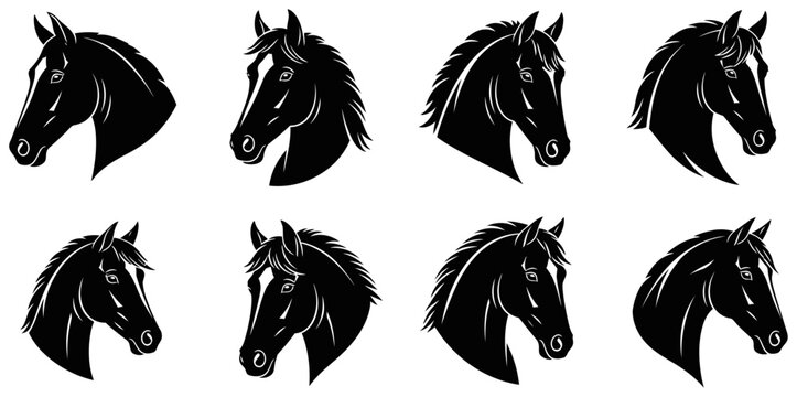 Collection of black horse head silhouettes