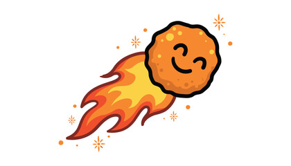 Smiling orange meteorite with flames and sparks on white background cartoon yellow © MRSPEARA