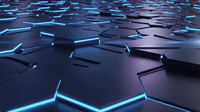 Abstract Geometric Pattern with Blue Glow - A dynamic and complex abstract pattern featuring geometric shapes interlocking in a futuristic design.