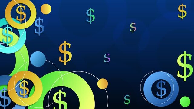Abstract background with shape circles and dollar signs showing money finance and business growth concept animation