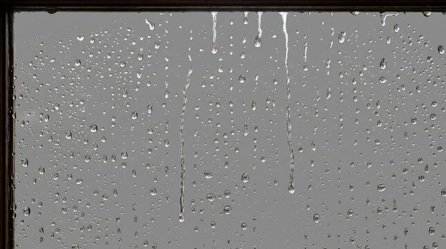 Realistic transparent scattered dew or rain water drops on wet clear window glass surface crystal clarity overlay with water-drop, dripping, droplets, liquid drop effect on PNG background