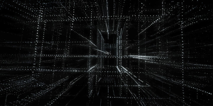 Abstract Spider Web on Dark Background with Binary Code Pattern, Cobweb Dew Drops Macro Texture, Digital Network Technology Concept Design
