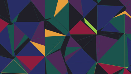 Fototapeta premium Colorful low poly abstract geometric background featuring a mosaic of dark blue, purple, teal, and red triangles.