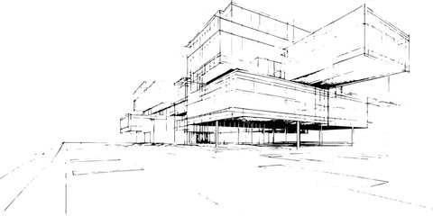 Fototapeta premium Hand Drawn Architectural Building and House Sketch Blueprint Design with Detailed Construction Plan Illustration for Urban Architecture Project and Engineering Concept