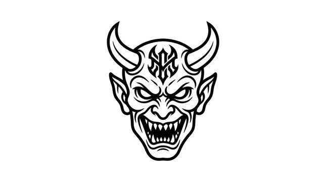 Angry devil face with sharp teeth.