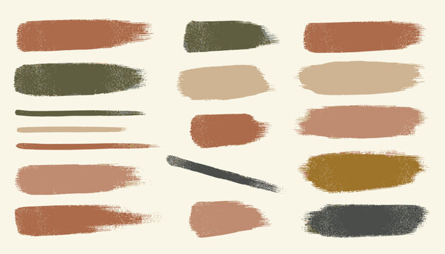 Textured paint strokes in warm earth tones like terracotta, sage, and ochre are arranged on a light cream background.
