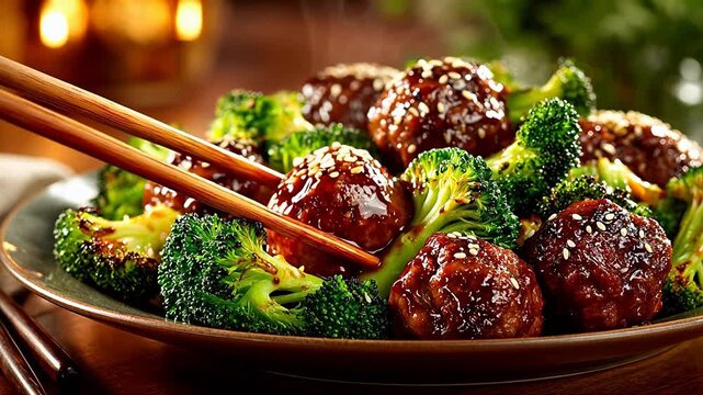 Broccoli and meatballs with sauce