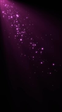 shiny stars glitter and particles corner falling and light flare animation, abstract pink new year and christmas stream,vertical social media motion background