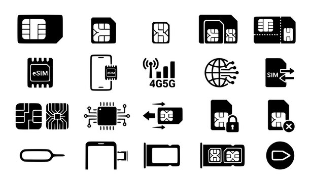 Mobile SIM Card Icon Pack Vector with Microchip Nano and eSIM Collection