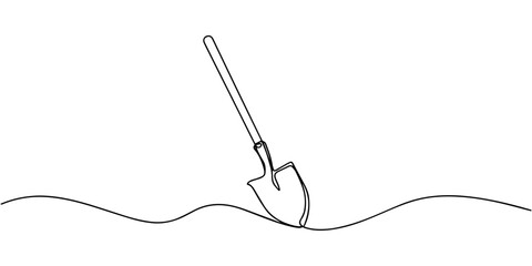 shovel continuous one line drawing, Continuous line drawing of shovel. Shovel linear icon. one line Art icon drawing vector, shovel continuous one line drawing, Continuous line drawing of shovel © Line sA