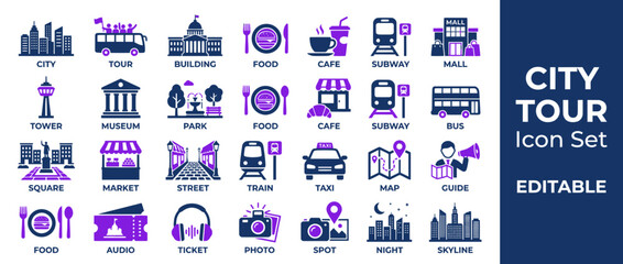 City Tour Icon Set: Travel, Landmarks, Transportation, Food & Attractions © kuni