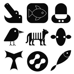 Fototapeta premium Set of black animal icons and shapes for graphic design