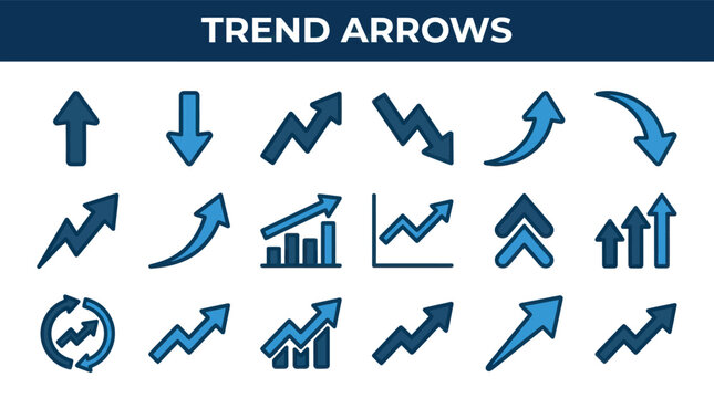 Trend arrows icon set featuring business growth market performance analytics direction and financial chart symbols