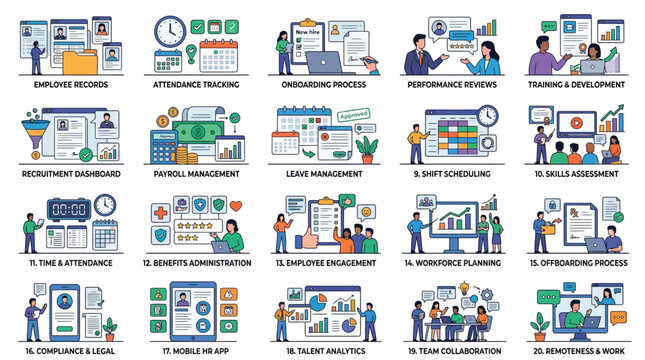 Vector hr management illustrations employee lifecycle and operations