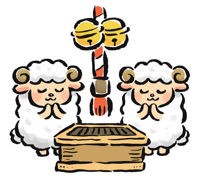 お正月に神社で祈願する干支の未（羊）たち