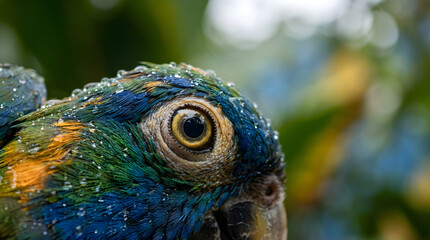 Obraz premium Rainbow Macaw Bird Eye Close-up Tropical Vibrant Green Blue Orange Colors for Wildlife Conservation