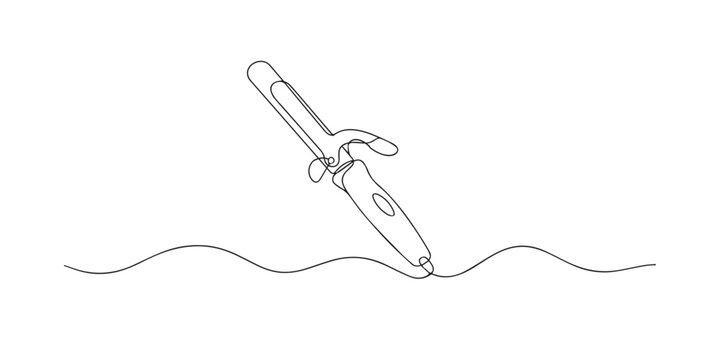 Single line abstract hair curler. Continuous line drawing of curling iron for elegant hair styling. Beauty salon theme. Sophisticated outline style. One line vector illustration.