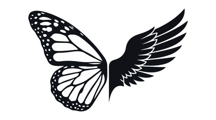 Fototapeta premium Unique butterfly with bird wing hybrid creature flying isolated on white background, symbolizing transformation and freedom
