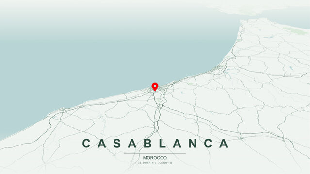 Modern minimalist vector map of Casablanca, Morocco. High-quality scalable illustration of Casablanca city grid for posters design.