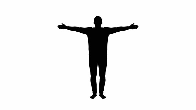 Silhouette of a person with arms outstretched horizontally against a white background