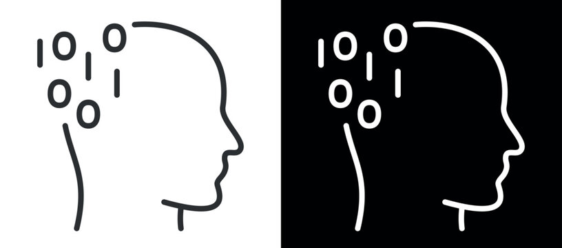 Outline of human head with binary code elements in minimalist style