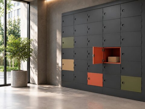 Casiers &agrave; colis modernes dans un hall d'immeuble