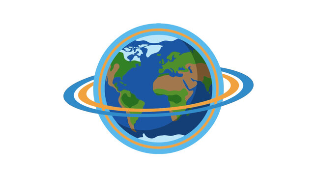 Stylized Planet Earth with Orbit Rings, Global Connection and Technology Concept