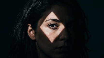 Fototapeta premium Dramatic shadow woman face with diamond shaped light on eye