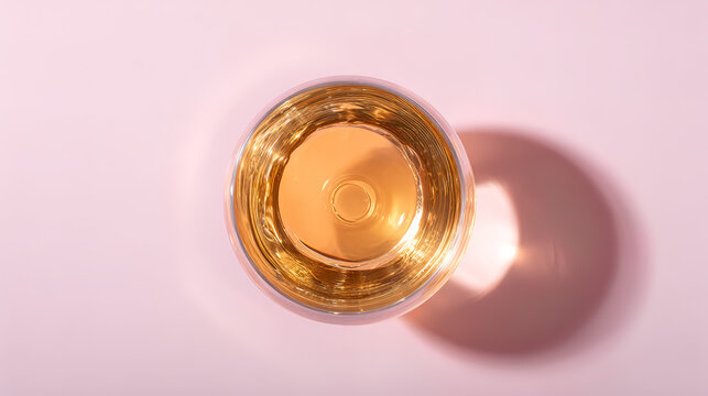brut. Glass of rose sparkling wine on a pastel pink background, captured from above with soft shadows and studio lighting. bar promotions.
