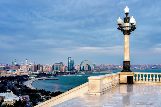 Baku Skyline and Caspian Sea from Highland Park Terrace