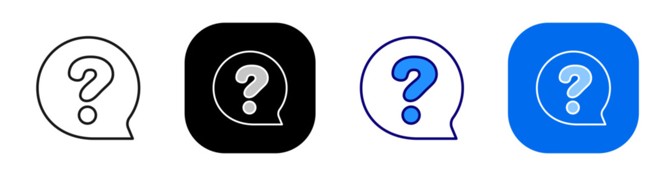 Question speech bubble representing inquiry help request and support conversation. Line, filled, black, color set. Editable stroke