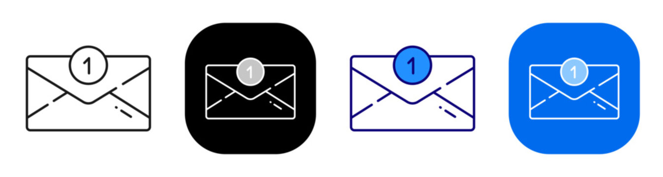 Unread envelope concept representing new email notification and inbox message. Line, filled, black, color set. Editable stroke