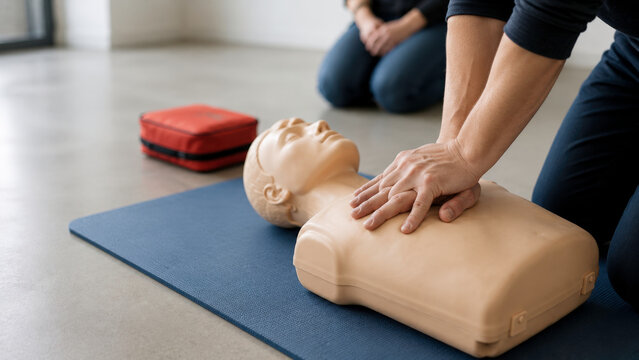 D&eacute;monstration de massage cardiaque sur un mannequin de RCP