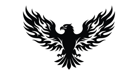 Naklejka premium A black silhouette of an eagle with ornate wing patterns against a white background silhouette bird prey avian