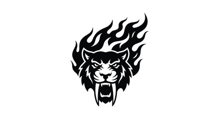 Lion head with flame shaped mane a striking black silhouette against a white background silhouette lioness feline big © Mama