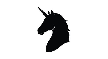 Black silhouette of a unicorn head and neck against a white background a mythical creature silhouette fantasy legendary © Mama