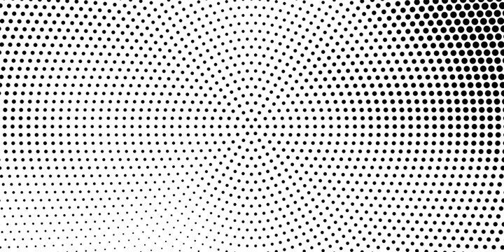 Halftone circle background. Radial comic target texture. Black and white dotted circular gradient. Fading dot epicenter wallpaper concept. Vector grunge rough round pop art rasterized backdrop