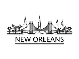 Obraz premium New Orleans Skyline Illustration with Bridge and Palm Trees