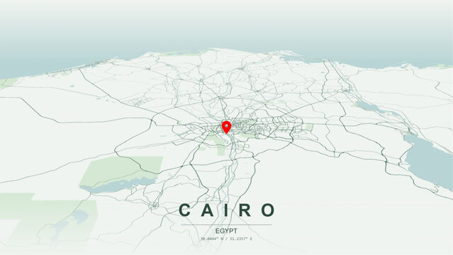 Modern minimalist vector map of Cairo, Egypt. High-quality scalable illustration of Cairo city grid, Nil Riverfront canals for posters design.