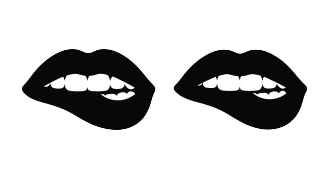 Two black silhouettes of open mouths with teeth a graphic representation on a white background silhouette lips mouth