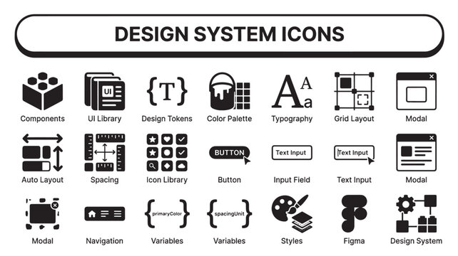 Design System and UI UX Component Icons Set for App Development and Website Wireframes