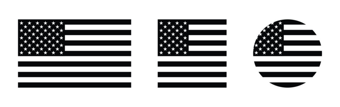 United States Flag Icon Black and White American Stars and Stripes Vector Illustration Collection