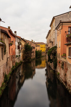 Historic Rio di Mantova Between Traditional Buildings, Lombardy, Italy