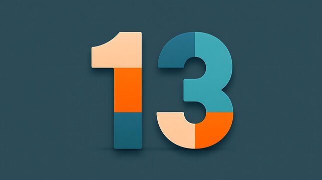 Number thirteen made of geometric colorful shapes on a dark background