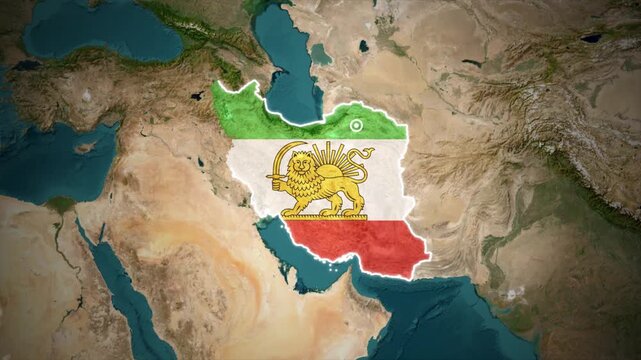 Iran Country Map and Flag Motion Graphics, Animated Iran Flag Map on Geographic Background, Iran Political Map with National Flag Animation.