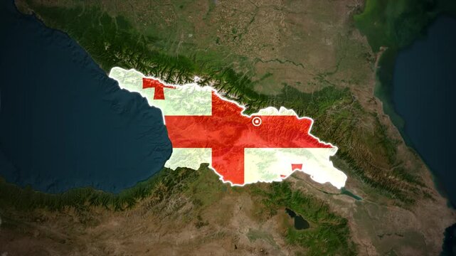 Georgia Map with National Flag Overlay on Satellite Earth Background Animation.