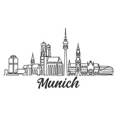 Obraz premium Munich Germany City Skyline - Minimalism Hand Drawn Illustration