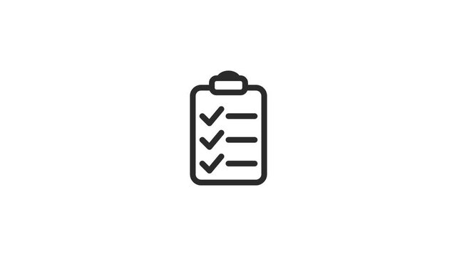 Animated icon of a clipboard with three checkmarks appearing to signify task completion or successful checklist items on a clean white background, ideal for business and educational content.